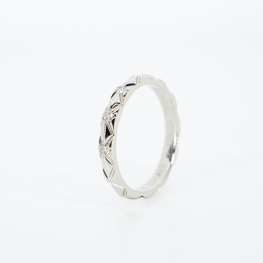 แหวน Chanel Matelasse ring with 3Diamonds Platinum950 Size 47# (Used) #vrchim 2413