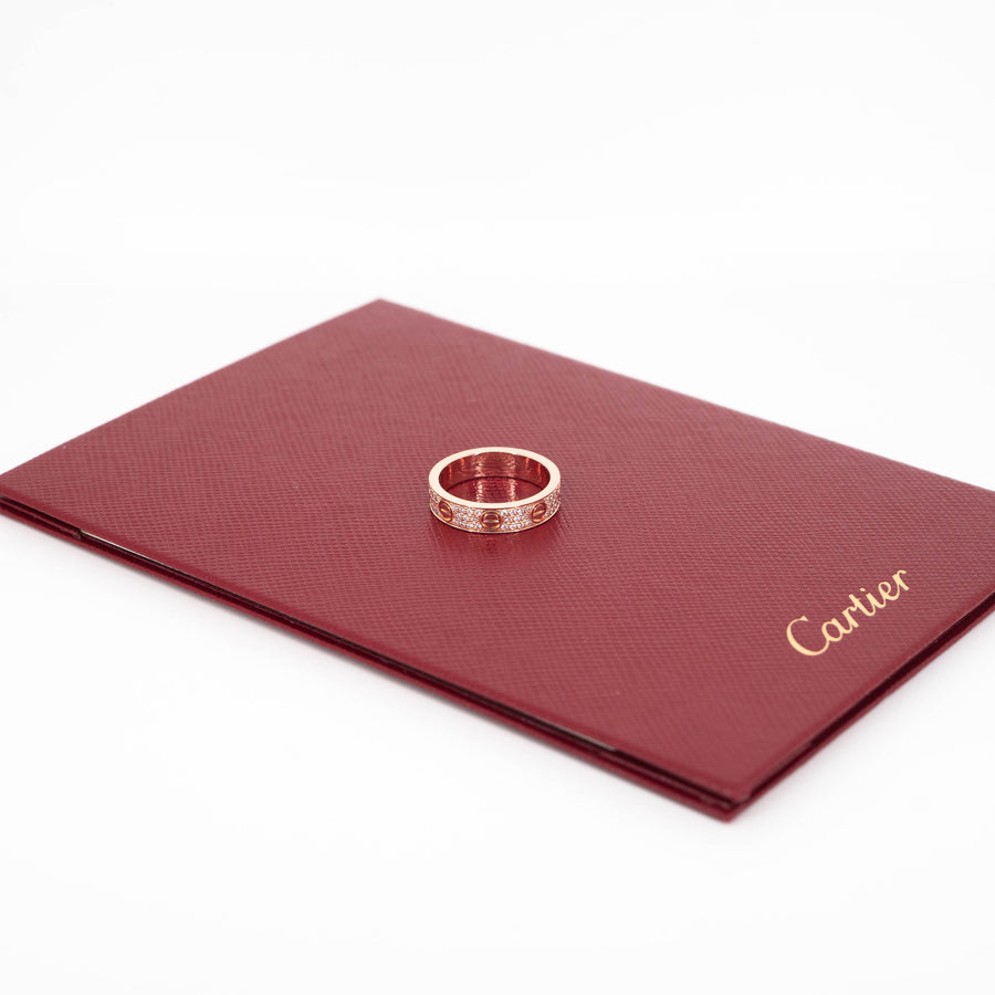 แหวน Cartier Love Band with Pave Diamonds 18K Rose Gold Size 46# (Used) #vrcaxx 3645