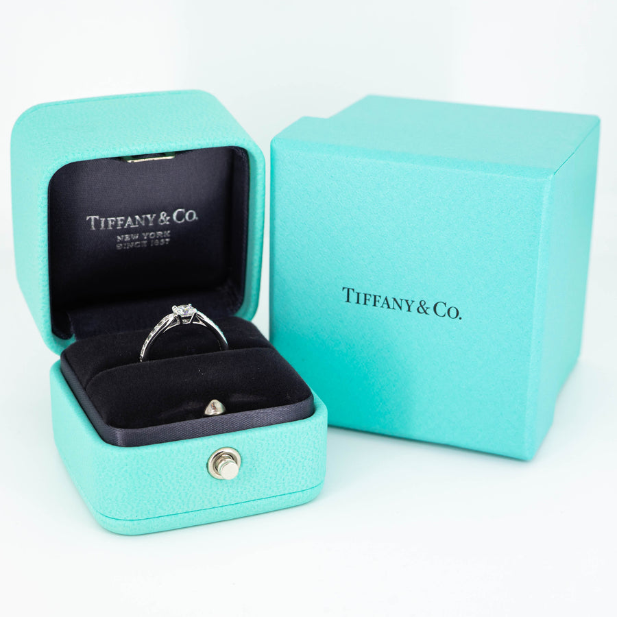 แหวน Tiffany & Co. Tiffany Harmony Solitaire ring with pave diamonds 0.30ct G VVS1 Platinum950 Size 48# (Used) #vrtixx 3625